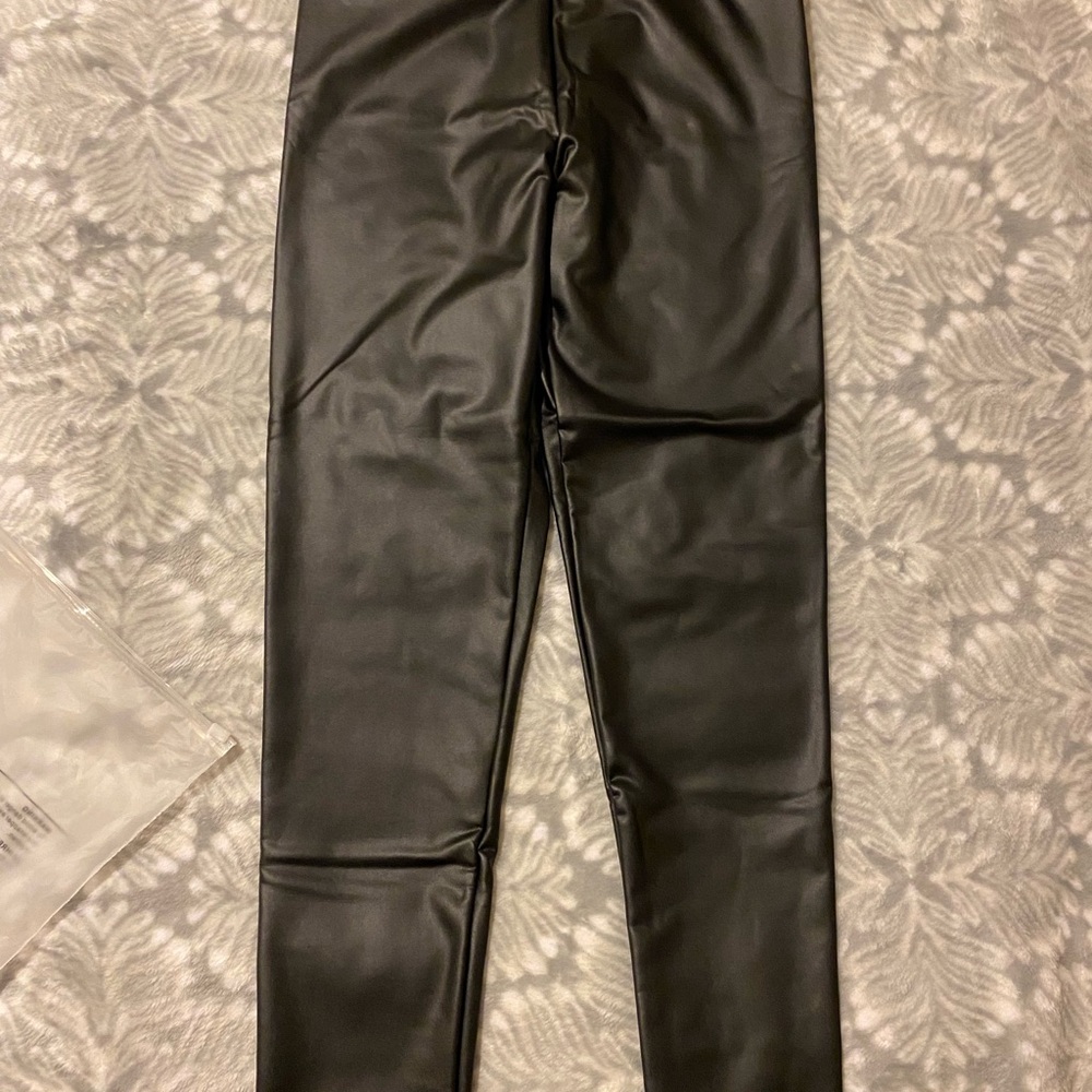 Black Faux Leather Leggings, Fleece Lined